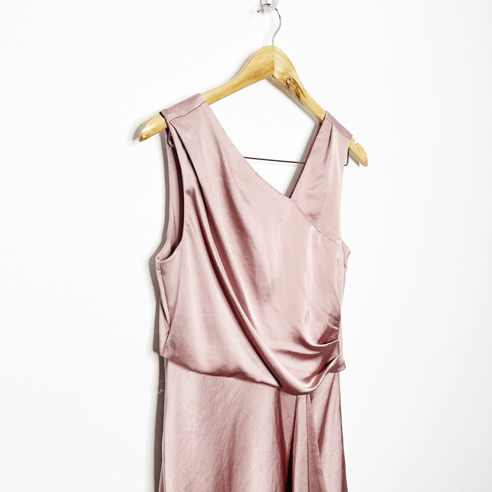 BHLDN ALSTON SATIN DRESS ROSE Pink Midi draped wedding bridesmaid womens 10 NWT - Picture 3 of 8